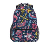 Mnsruu Pirate Skull Skeleton Grunge Style Backpack Rucksack School Bag for Girls Boys Kids Student Boogbag Laptop Travel Daypack