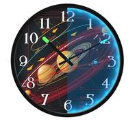 Mnsruu Plant Math Space Galaxy Wall Clock Luminous Bedroom Clocks Battery Operated Silent Glow in the Dark Clock for Living Room Kitchen 12 Inch