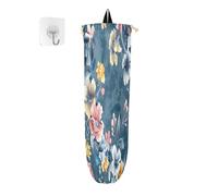 Mnsruu Plastic Bag Holder Textile Floral with Blue Background Kitchen Storage Accessories Grocery Bag Storage Durable Plastic Bag Organizer with Hanging Loop 2 Pack