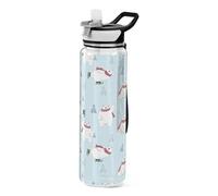 Mnsruu Polar Bear Christmas Tree Water Bottle 1L with Straw, Leakproof BPA Free Tritan Drink Bottle, Sport Water Bottle for Men Women Kids