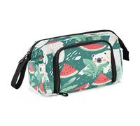 Mnsruu Polar Bear Eat Watermelon Pencil Case Large Capacity Pencil Pouch Stationery Bag for Office School