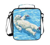 Mnsruu Polar Bear Floating in Water Lunch Bag Kids Insulated Lunch Box Tote Bag Cold Thermal Freezable Shoulder Strap for Boys Girls School Picnic