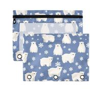 Mnsruu Polar Bear Snowflake 3 Rings Binder Pouch Pencil Case, 2 Pack Pencil Pouches with Zipper, Clear Window Cosmetic Bag