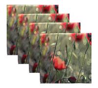 Mnsruu Poppy Flower Cloth Napkins Dinner Table Napkins Washable Reusable Polyester Napkins 50.5 x 50.5 CM for Home Weddings Parties Holiday Table Napkins Set of 4