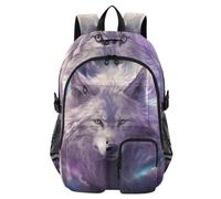 Mnsruu Porait Of Wolf Purple Galaxy School Backpack with Laptop Compartment, Big School Bag for Teenager Girls Boys, 17.5 Travel Rucksack Backpack for School Casual Daypacks College Work