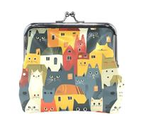 Mnsruu Portable Coin Purses for Women Girls Abstract Cat with House Pouch Mini Purse Kiss-Lock Change Wallet Small Leather Purses for Women Girls Credit Card, Keys, Coin, Headset