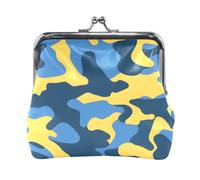 Mnsruu Portable Coin Purses for Women Girls Blue and Yellow Camouflage Pattern Pouch Mini Purse Kiss-Lock Change Wallet Small Leather Purses for Women Girls Credit Card, Keys, Coin, Headset