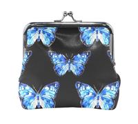 Mnsruu Portable Coin Purses for Women Girls Blue Butterfly Black Pouch Mini Purse Kiss-Lock Change Wallet Small Leather Purses for Women Girls Credit Card, Keys, Coin, Headset