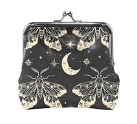 Mnsruu Portable Coin Purses for Women Girls Butterfly and Moon Stars Black Pouch Mini Purse Kiss-Lock Change Wallet Small Leather Purses for Women Girls Credit Card, Keys, Coin, Headset