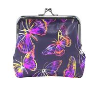Mnsruu Portable Coin Purses for Women Girls Butterfly Pattern Purple Pouch Mini Purse Kiss-Lock Change Wallet Small Leather Purses for Women Girls Credit Card, Keys, Coin, Headset