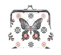Mnsruu Portable Coin Purses for Women Girls Butterfly Pattern Tribal Pouch Mini Purse Kiss-Lock Change Wallet Small Leather Purses for Women Girls Credit Card, Keys, Coin, Headset
