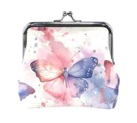 Mnsruu Portable Coin Purses for Women Girls Butterfly Pink Watercolor Pouch Mini Purse Kiss-Lock Change Wallet Small Leather Purses for Women Girls Credit Card, Keys, Coin, Headset