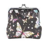 Mnsruu Portable Coin Purses for Women Girls Colorful Butterfly with Stars Pouch Mini Purse Kiss-Lock Change Wallet Small Leather Purses for Women Girls Credit Card, Keys, Coin, Headset