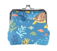 Mnsruu Portable Coin Purses for Women Girls Colorful Turtles in The Sea Pouch Mini Purse Kiss-Lock Change Wallet Small Leather Purses for Women Girls Credit Card, Keys, Coin, Headset