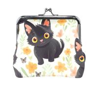 Mnsruu Portable Coin Purses for Women Girls Cute Black Cat with Butterfly Pouch Mini Purse Kiss-Lock Change Wallet Small Leather Purses for Women Girls Credit Card, Keys, Coin, Headset