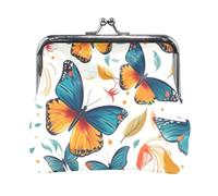 Mnsruu Portable Coin Purses for Women Girls Cute Butterfly with Leafs Pouch Mini Purse Kiss-Lock Change Wallet Small Leather Purses for Women Girls Credit Card, Keys, Coin, Headset