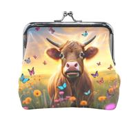 Mnsruu Portable Coin Purses for Women Girls Cute Cattle with Butterfly Pouch Mini Purse Kiss-Lock Change Wallet Small Leather Purses for Women Girls Credit Card, Keys, Coin, Headset