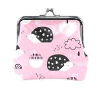 Mnsruu Portable Coin Purses for Women Girls Cute Scandinavian Hedgehog Pink Pouch Mini Purse Kiss-Lock Change Wallet Small Leather Purses for Women Girls Credit Card, Keys, Coin, Headset