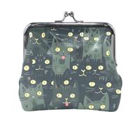Mnsruu Portable Coin Purses for Women Girls Green Cats Orange Eyes Seamless Pouch Mini Purse Kiss-Lock Change Wallet Small Leather Purses for Women Girls Credit Card, Keys, Coin, Headset