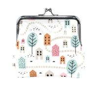 Mnsruu Portable Coin Purses for Women Girls Hand Drawn Houses Pouch Mini Purse Kiss-Lock Change Wallet Small Leather Purses for Women Girls Credit Card, Keys, Coin, Headset