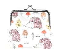 Mnsruu Portable Coin Purses for Women Girls Hedgehog and Mushroom Pouch Mini Purse Kiss-Lock Change Wallet Small Leather Purses for Women Girls Credit Card, Keys, Coin, Headset