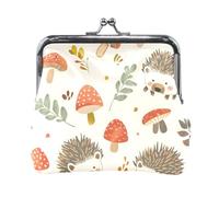 Mnsruu Portable Coin Purses for Women Girls Hedgehog and Mushrooms Pouch Mini Purse Kiss-Lock Change Wallet Small Leather Purses for Women Girls Credit Card, Keys, Coin, Headset