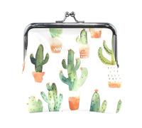 Mnsruu Portable Coin Purses for Women Girls Mexican Cactus White Pouch Mini Purse Kiss-Lock Change Wallet Small Leather Purses for Women Girls Credit Card, Keys, Coin, Headset