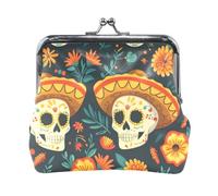 Mnsruu Portable Coin Purses for Women Girls Mexican Skull with Flowers Pouch Mini Purse Kiss-Lock Change Wallet Small Leather Purses for Women Girls Credit Card, Keys, Coin, Headset