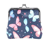 Mnsruu Portable Coin Purses for Women Girls Pink and Blue Butterfly Polka Dots Pouch Mini Purse Kiss-Lock Change Wallet Small Leather Purses for Women Girls Credit Card, Keys, Coin, Headset