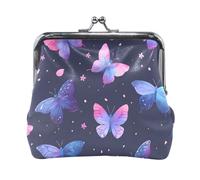 Mnsruu Portable Coin Purses for Women Girls Pink and Purple Butterfly Pouch Mini Purse Kiss-Lock Change Wallet Small Leather Purses for Women Girls Credit Card, Keys, Coin, Headset