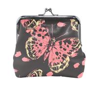 Mnsruu Portable Coin Purses for Women Girls Pink Butterfly Pouch Mini Purse Kiss-Lock Change Wallet Small Leather Purses for Women Girls Credit Card, Keys, Coin, Headset