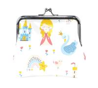 Mnsruu Portable Coin Purses for Women Girls Princess Seamless Pattern with Swan Castle Rainbow Pouch Mini Purse Kiss-Lock Change Wallet Small Leather Purses for Women Girls Credit Card, Keys, Coin,