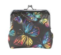 Mnsruu Portable Coin Purses for Women Girls Rainbow Butterfly Black Pouch Mini Purse Kiss-Lock Change Wallet Small Leather Purses for Women Girls Credit Card, Keys, Coin, Headset