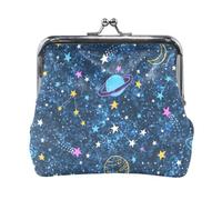 Mnsruu Portable Coin Purses for Women Girls Space Dark Blue Colorful Planets Comets Constellations and Stars Pouch Mini Purse Kiss-Lock Change Wallet Small Leather Purses for Women Girls Credit Card,