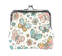 Mnsruu Portable Coin Purses for Women Girls Vintage Butterfly Colorful Pouch Mini Purse Kiss-Lock Change Wallet Small Leather Purses for Women Girls Credit Card, Keys, Coin, Headset