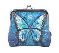 Mnsruu Portable Coin Purses for Women Girls Watercolor Blue Butterfly Pouch Mini Purse Kiss-Lock Change Wallet Small Leather Purses for Women Girls Credit Card, Keys, Coin, Headset