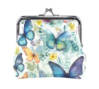 Mnsruu Portable Coin Purses for Women Girls Watercolor Butterfly Blue Pouch Mini Purse Kiss-Lock Change Wallet Small Leather Purses for Women Girls Credit Card, Keys, Coin, Headset