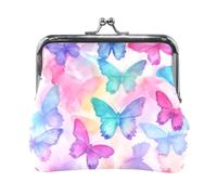 Mnsruu Portable Coin Purses for Women Girls Watercolor Pink Blue Butterfly Pouch Mini Purse Kiss-Lock Change Wallet Small Leather Purses for Women Girls Credit Card, Keys, Coin, Headset