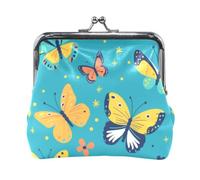 Mnsruu Portable Coin Purses for Women Girls Yellowf Flower Butterfly Pouch Mini Purse Kiss-Lock Change Wallet Small Leather Purses for Women Girls Credit Card, Keys, Coin, Headset