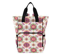 Mnsruu Powder Red Green Orange Ethnic Silk Pattern Baby Diaper Bag Backpack Large Bag Waterproof Travel Diaper Bags for Moms and Dads