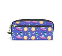 Mnsruu PU Leather Pencil Case Aliens Planets Pen Pouch Makeup Cosmetic Bag