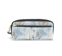 Mnsruu PU Leather Pencil Case Anchor Compass Lighthouse Pen Pouch Makeup Cosmetic Bag