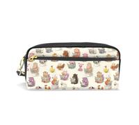 Mnsruu PU Leather Pencil Case Animal Newspaper Reading Pen Pouch Makeup Cosmetic Bag