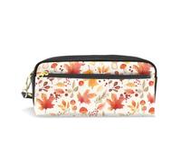 Mnsruu PU Leather Pencil Case Autumn Leaves Mushroom Pattern Pen Pouch Makeup Cosmetic Bag