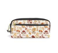 Mnsruu PU Leather Pencil Case Autumn Mushroom Pen Pouch Makeup Cosmetic Bag