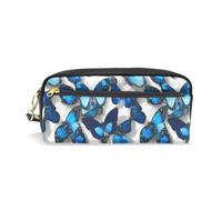 Mnsruu PU Leather Pencil Case Blue Morpho Butterflies Pattern Pen Pouch Makeup Cosmetic Bag