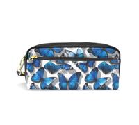 Mnsruu PU Leather Pencil Case Blue Morpho Butterflies Pen Pouch Makeup Cosmetic Bag