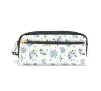 Mnsruu PU Leather Pencil Case Blue Pansies Bluebell Flower Pen Pouch Makeup Cosmetic Bag