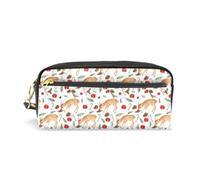 Mnsruu PU Leather Pencil Case Christmas Elk Holly Leaf Pen Pouch Makeup Cosmetic Bag