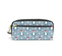 Mnsruu PU Leather Pencil Case Christmas Penguin Snowflake Pen Pouch Makeup Cosmetic Bag